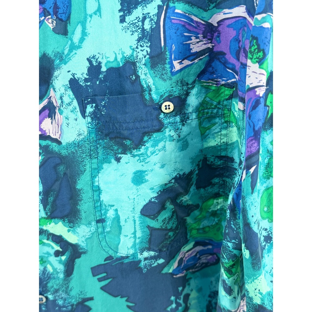 Hilo Hattie Mens XL Blue Purple Fish Print 100% Silk Short Sleeve Aloha Shirt - Picture 5 of 10